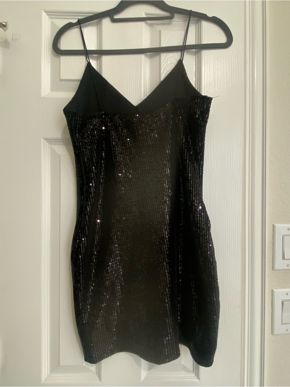 Black Sequin Slip Dress with Spaghetti Straps